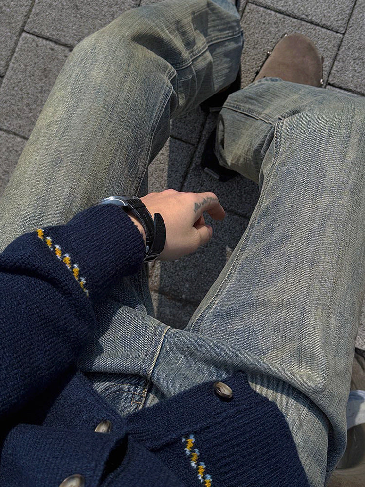 No.250188 High Street Vintage Distressed Straight-Leg Jeans