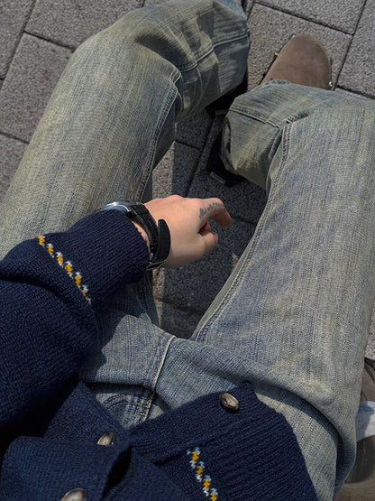 No.250188 High Street Vintage Distressed Straight-Leg Jeans