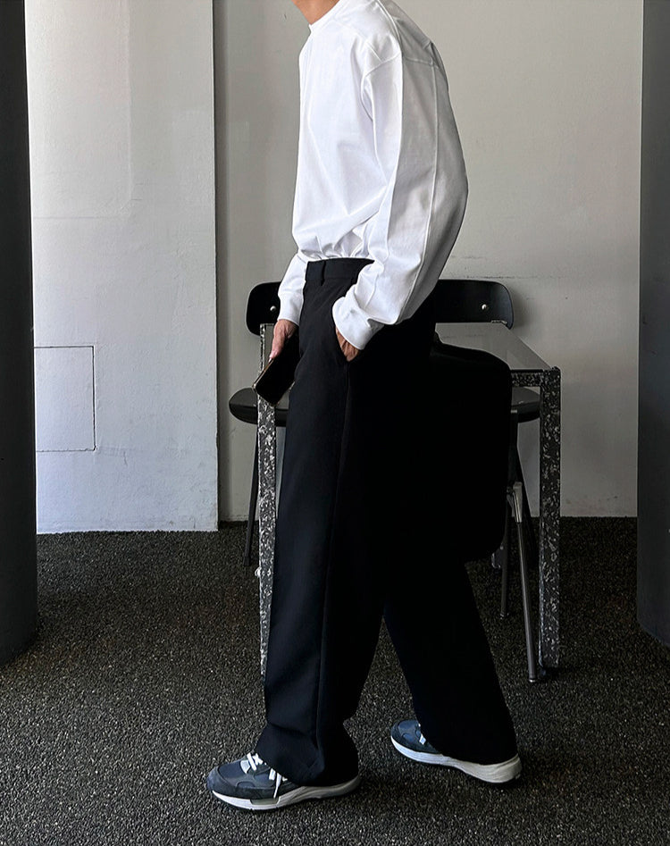 No.80574 Simple Design Solid Color Round Neck Long Sleeve T-Shirt