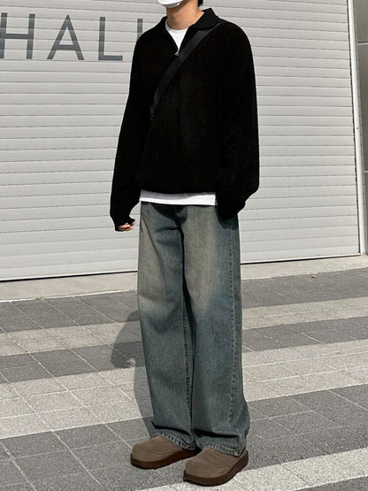 No.80515 Vintage Style Draped Straight-Leg Jeans