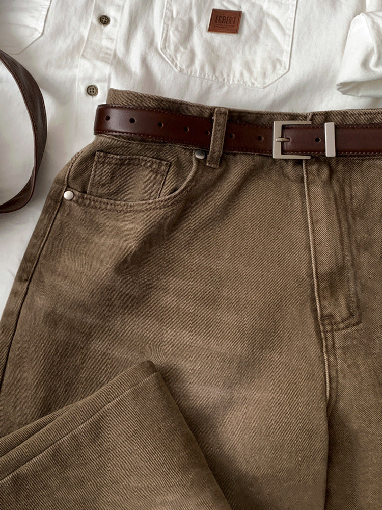 No. 210477 Vintage Style Washed Denim Straight-Leg Pants