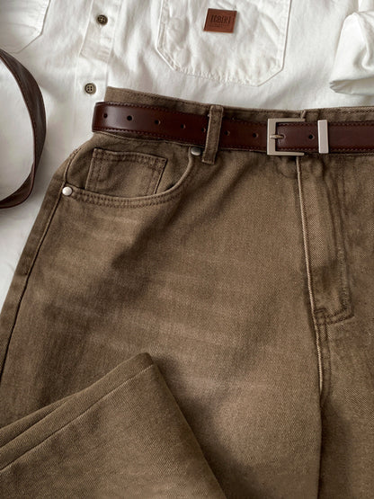 No. 210477 Vintage Style Washed Denim Straight-Leg Pants