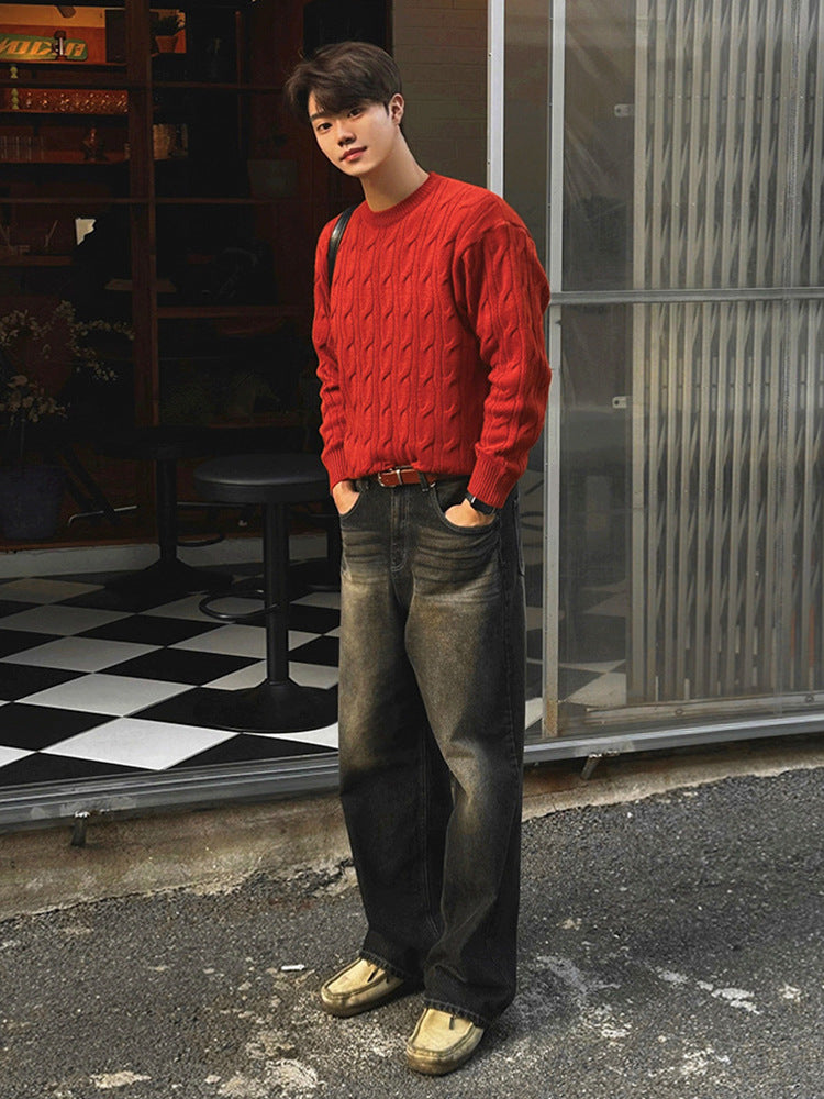 No.80550 retro Style Washed straight-leg Wide Leg Jeans