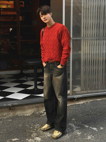 No.80550 retro Style Washed straight-leg Wide Leg Jeans