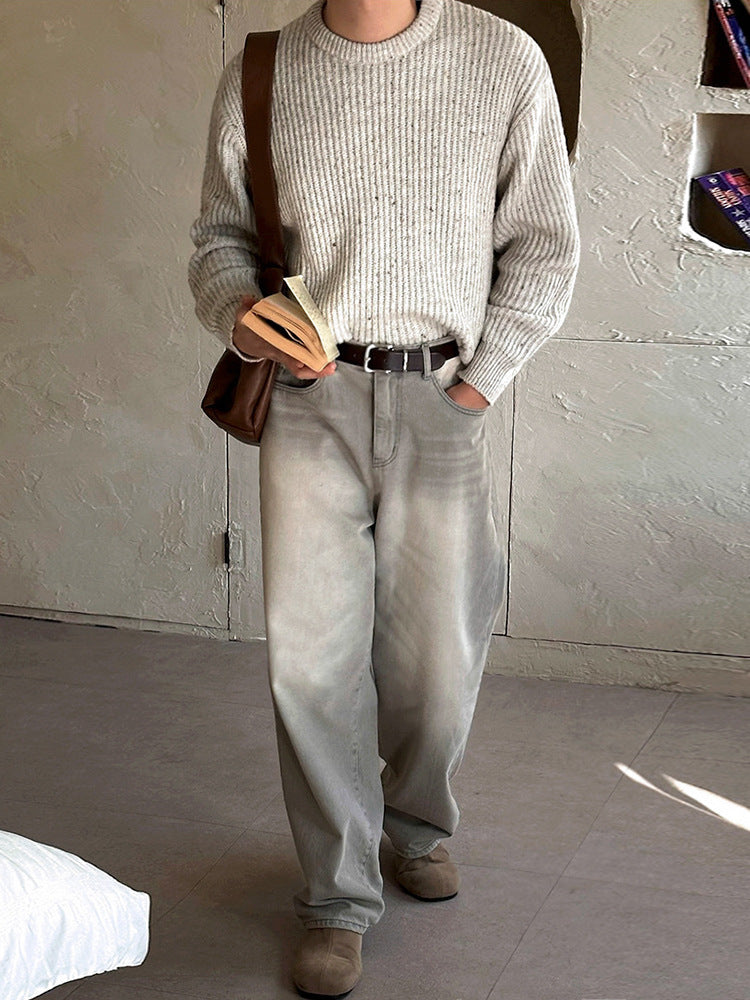 No.80567 Vintage Washed Distressed Straight-Leg Jeans