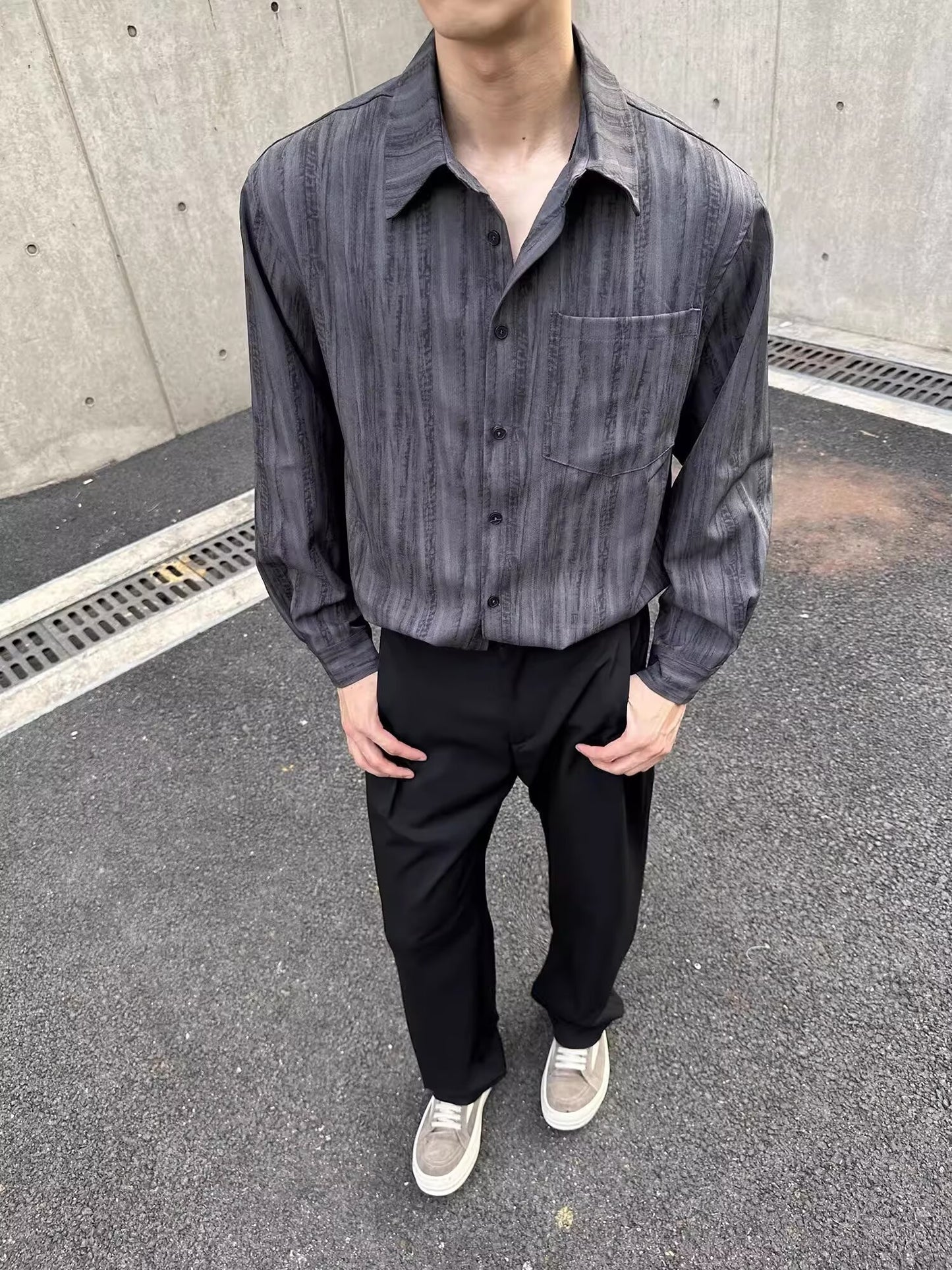 No.K425 Vintage Washed Striped Long Sleeve Shirt
