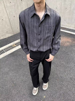 No.K425 Vintage Washed Striped Long Sleeve Shirt
