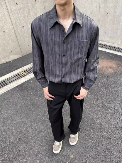 No.K425 Vintage Washed Striped Long Sleeve Shirt