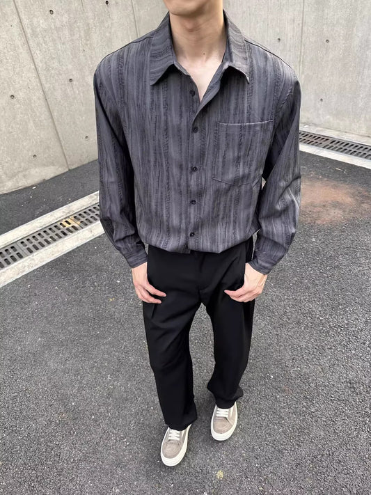 No.K425 Vintage Washed Striped Long Sleeve Shirt