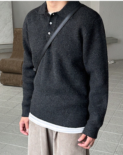 No.210454 Mature Style Turn-Down Collar Pullover Sweater Knitted Base Shirt