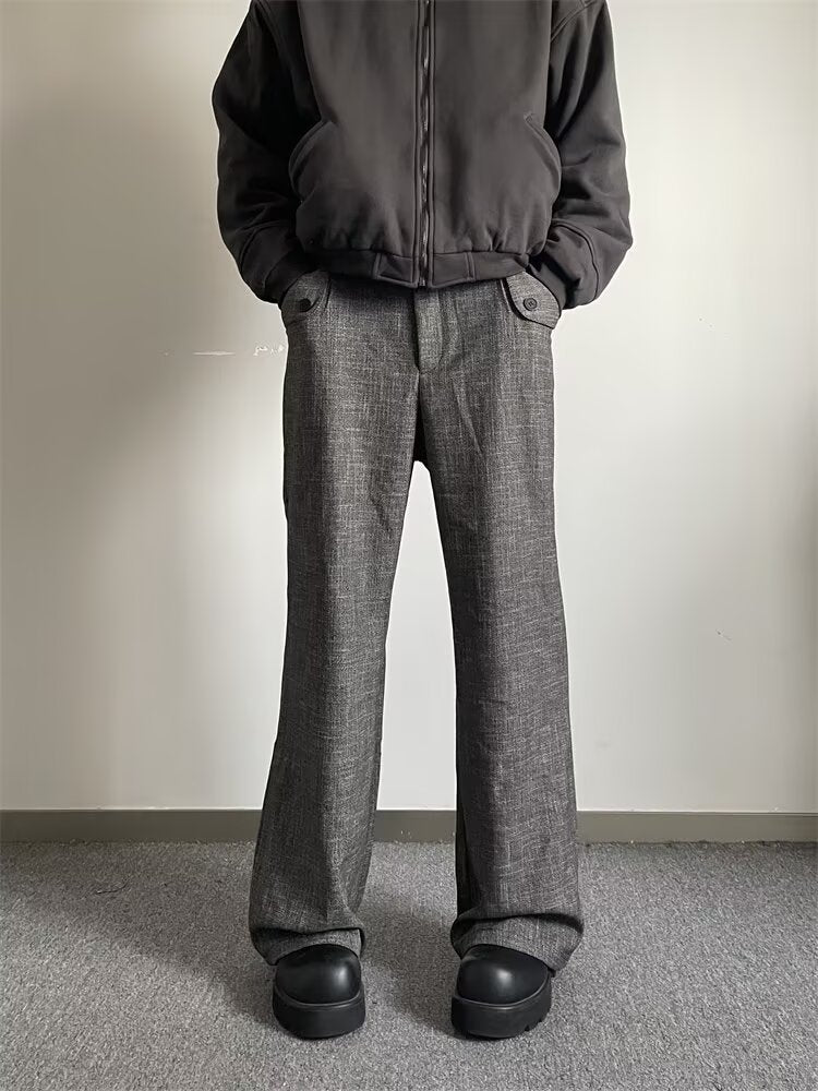 No.Q608  Street Style Textured Gray Plaid Wide-Leg Pants