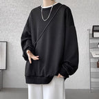 Textured White Oversized Sweatshirt | Men’s Casual Trendy Crewneck Pullover for Fall/Winter