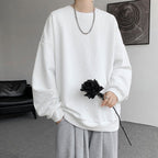 Textured White Oversized Sweatshirt | Men’s Casual Trendy Crewneck Pullover for Fall/Winter