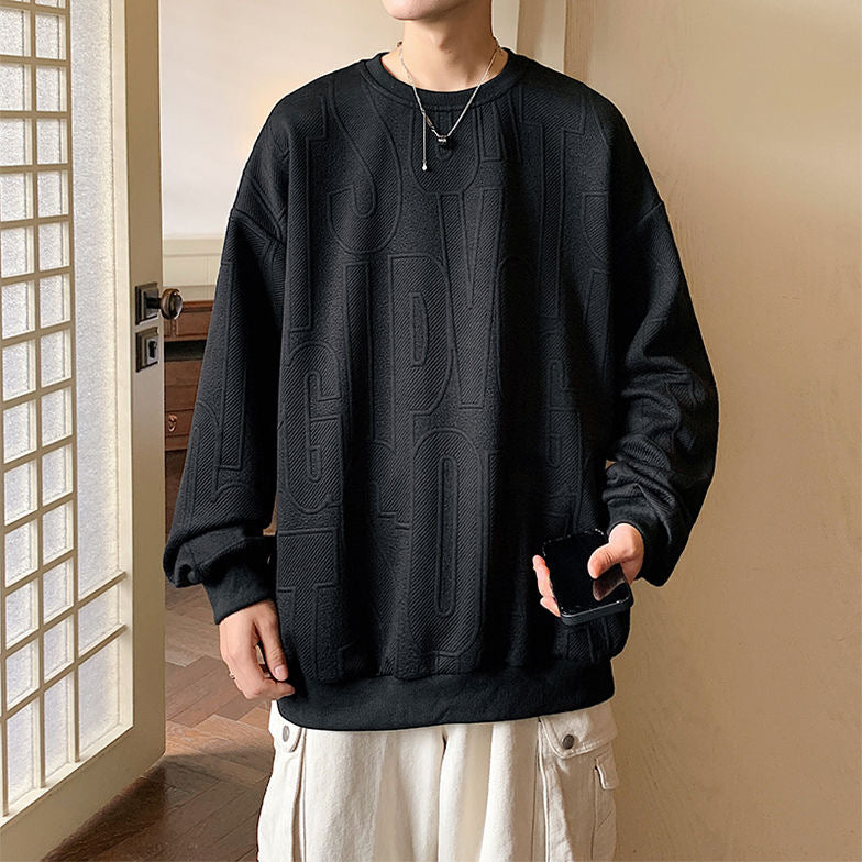 NO.ZM01 Large Letter Embossed Jacquard Crew Neck Sweatshirt