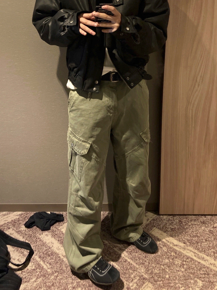 No.80465 Retro Style Washed Straight-Leg Cargo Pants