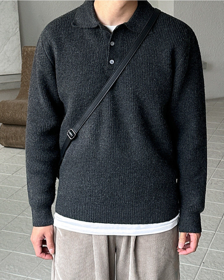 No.210454 Mature Style Turn-Down Collar Pullover Sweater Knitted Base Shirt