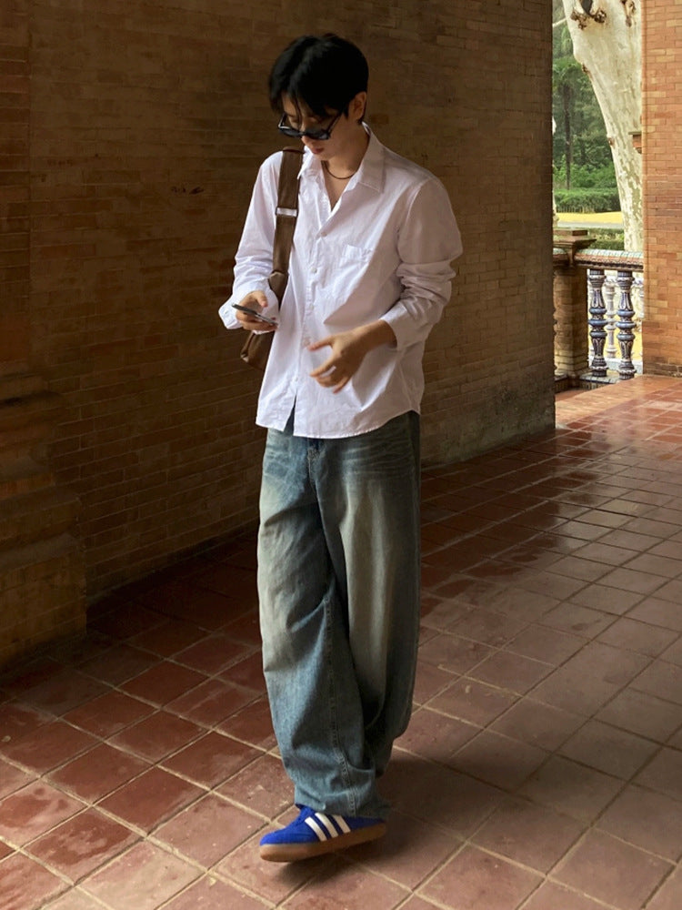 No.210474 Mature Commuter Style Solid Color Casual Long Sleeve Shirt