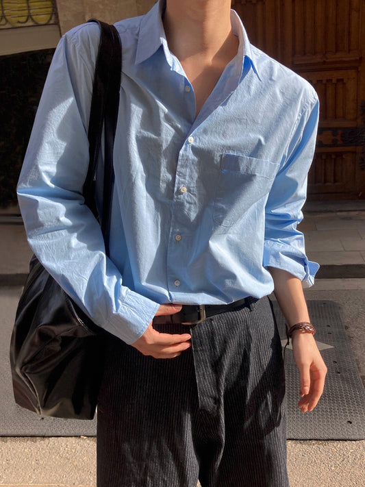 No.210474 Mature Commuter Style Solid Color Casual Long Sleeve Shirt