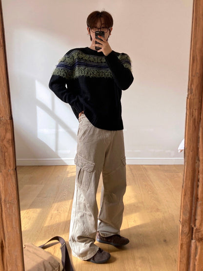 No.80465 Retro Style Washed Straight-Leg Cargo Pants