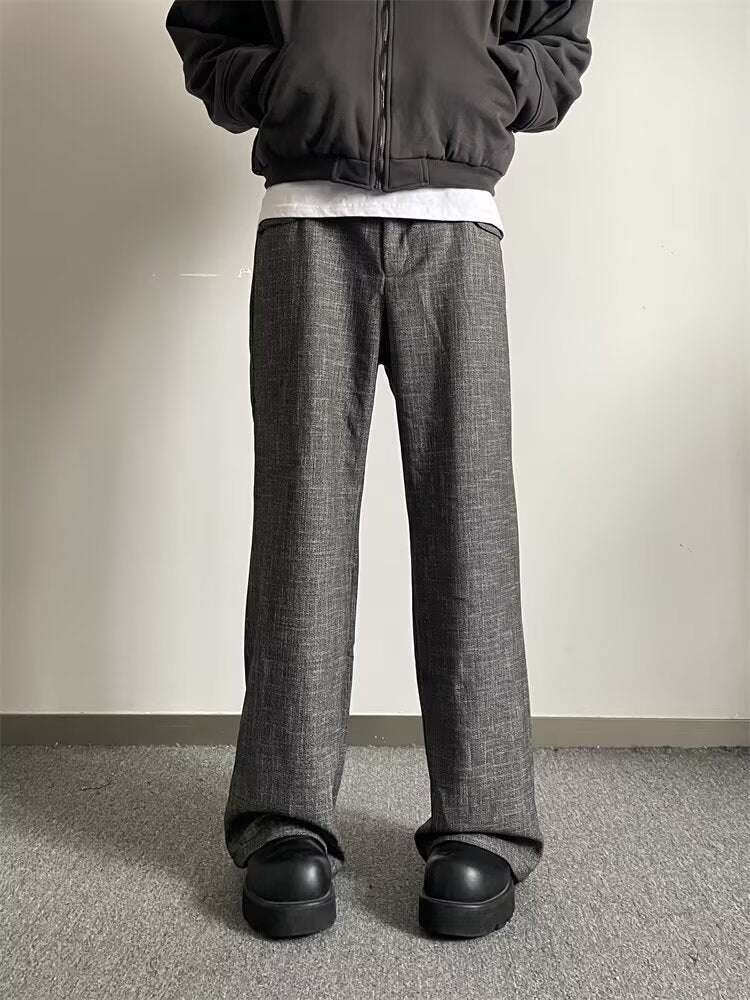 No.Q608  Street Style Textured Gray Plaid Wide-Leg Pants