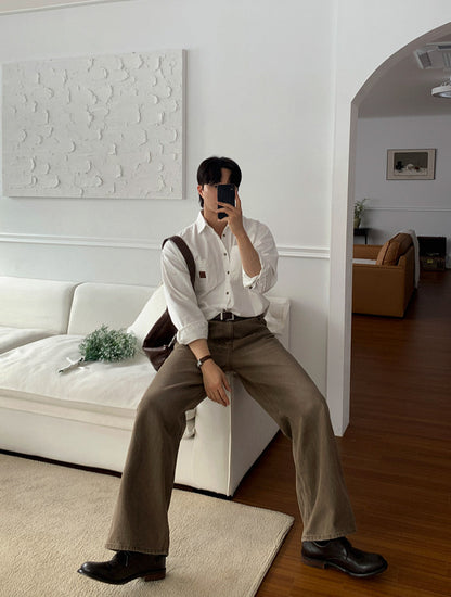 No. 210477 Vintage Style Washed Denim Straight-Leg Pants