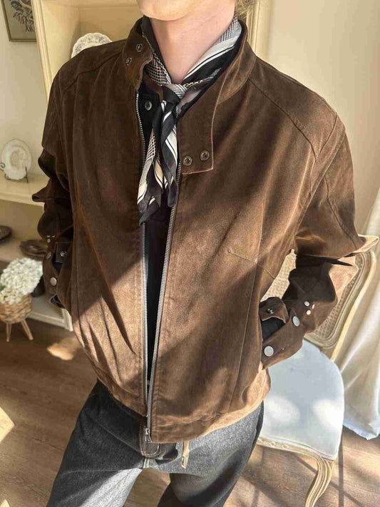 No.S312 Vintage Texture Zipper Button Patchwork Jacket