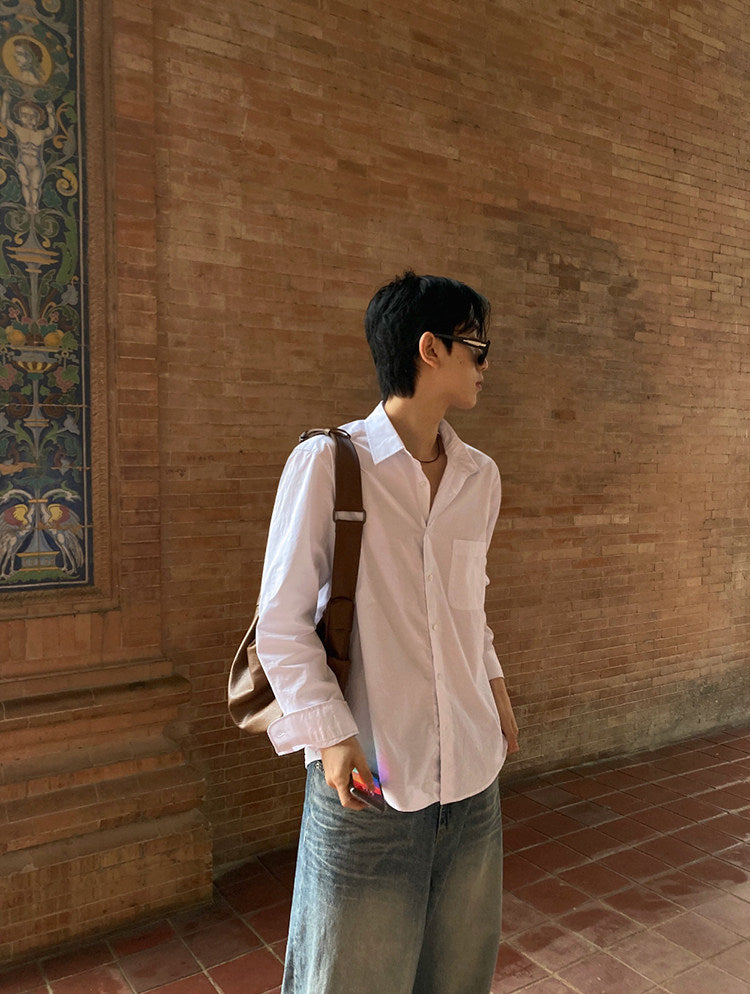 No.210474 Mature Commuter Style Solid Color Casual Long Sleeve Shirt