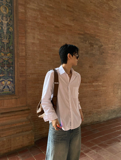 No.210474 Mature Commuter Style Solid Color Casual Long Sleeve Shirt