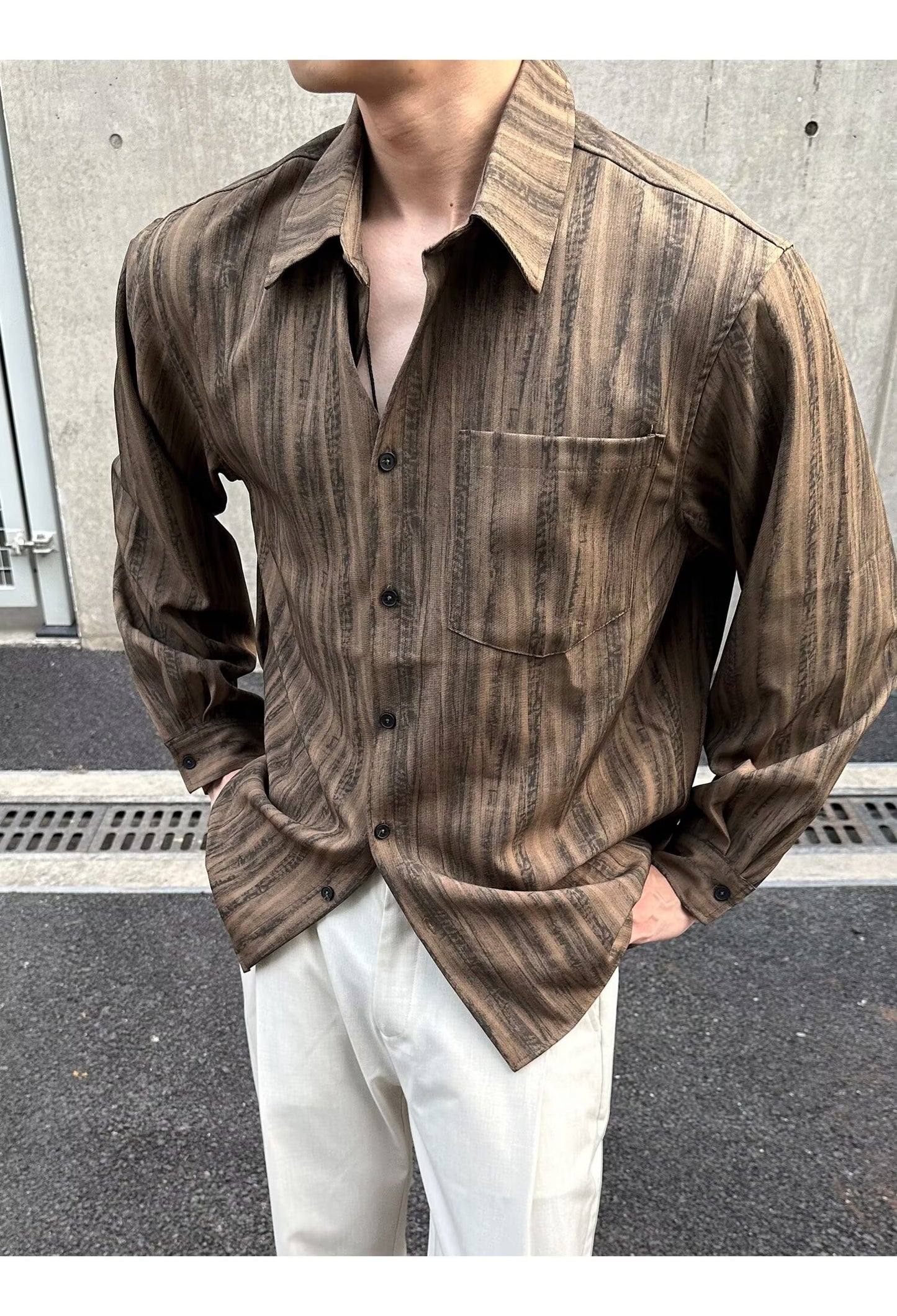 No.K425 Vintage Washed Striped Long Sleeve Shirt