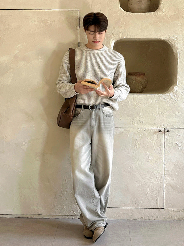 No.80567 Vintage Washed Distressed Straight-Leg Jeans