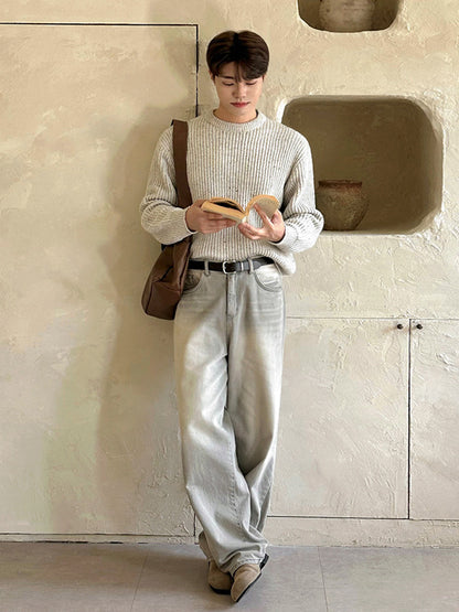 No.80567 Vintage Washed Distressed Straight-Leg Jeans