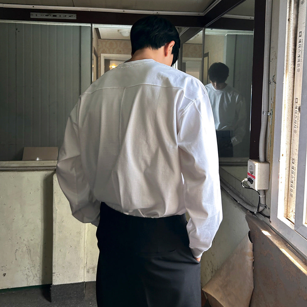 No.80574 Simple Design Solid Color Round Neck Long Sleeve T-Shirt