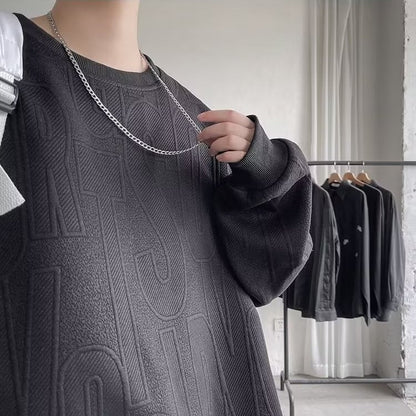 NO.ZM01 Large Letter Embossed Jacquard Crew Neck Sweatshirt