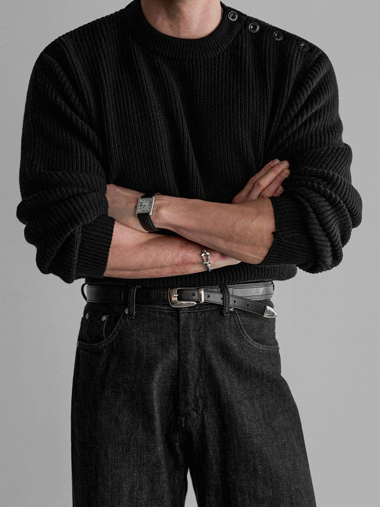 No.210455 Design Sense Round Neck Sweater Knitted Base Shirt