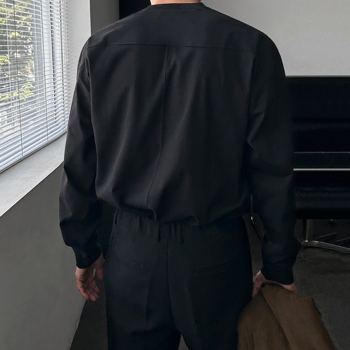 No.80574 Simple Design Solid Color Round Neck Long Sleeve T-Shirt