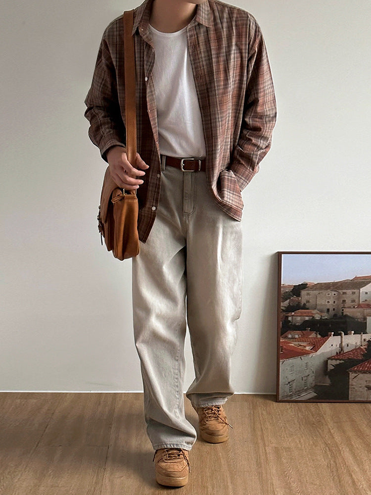 No.80567 Vintage Washed Distressed Straight-Leg Jeans