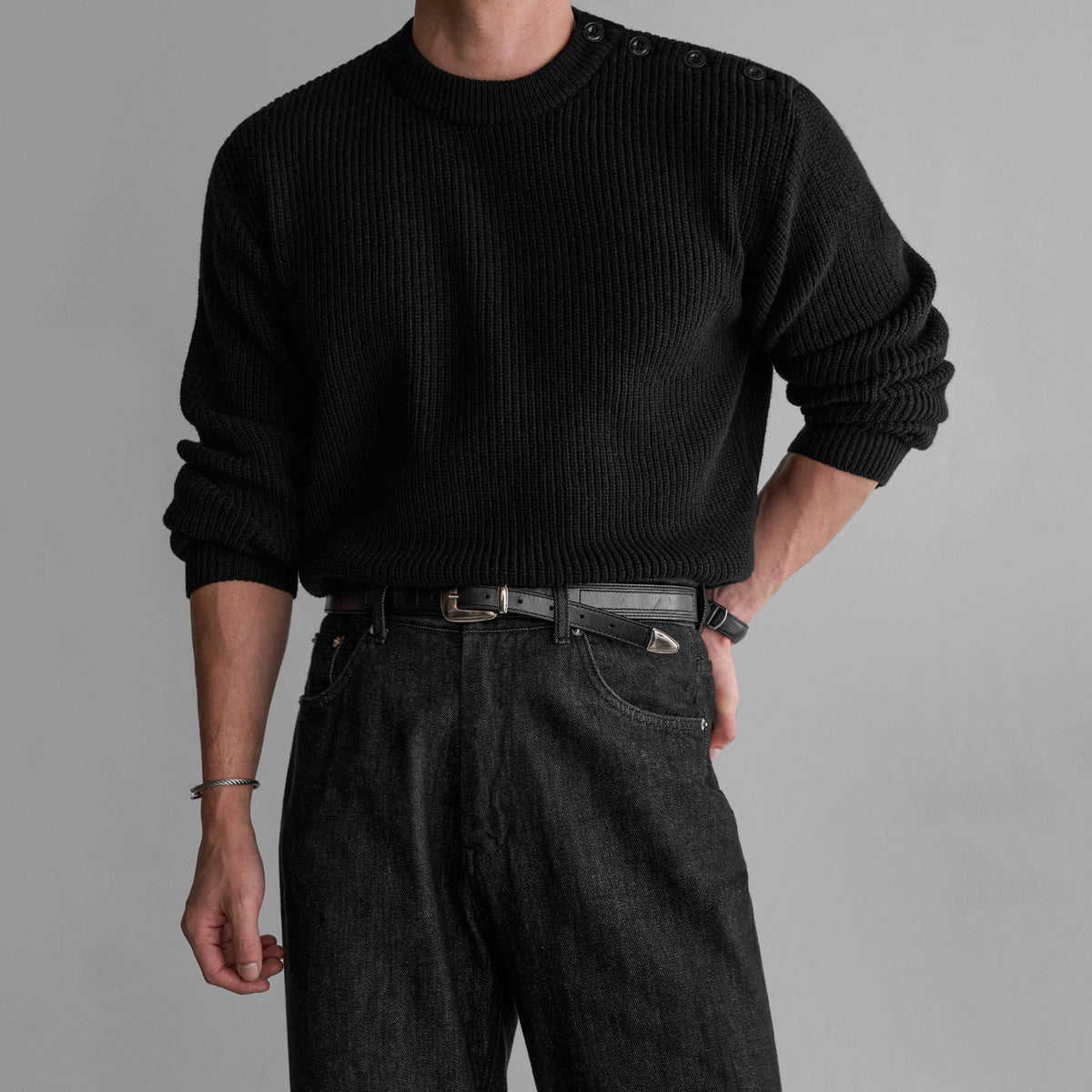 No.210455 Design Sense Round Neck Sweater Knitted Base Shirt