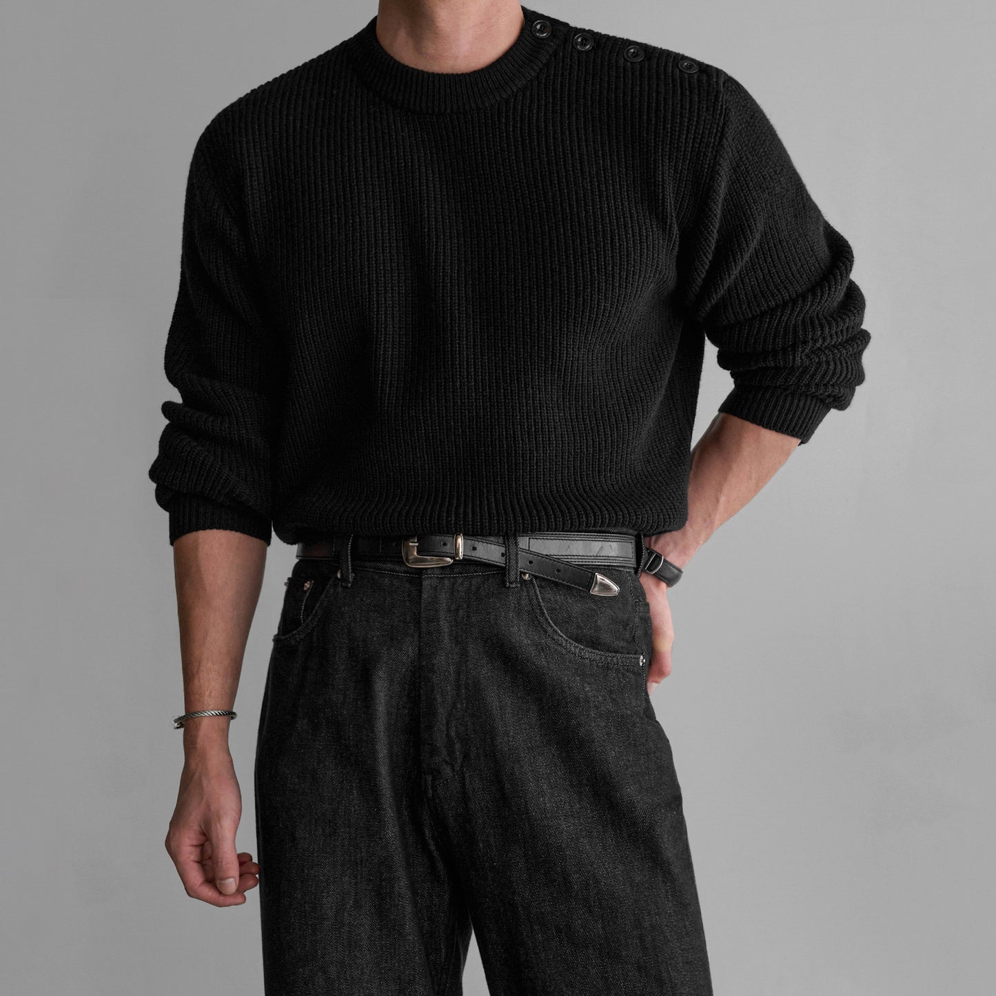 No.210455 Design Sense Round Neck Sweater Knitted Base Shirt