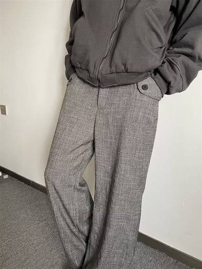 No.Q608  Street Style Textured Gray Plaid Wide-Leg Pants