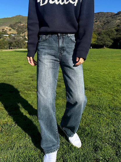 No.80555 Vintage Washed Straight-Leg Jeans