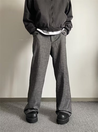 No.Q608  Street Style Textured Gray Plaid Wide-Leg Pants