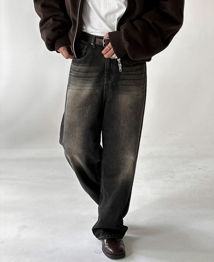 No.80550 retro Style Washed straight-leg Wide Leg Jeans