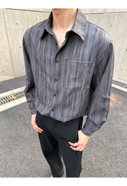 No.K425 Vintage Washed Striped Long Sleeve Shirt