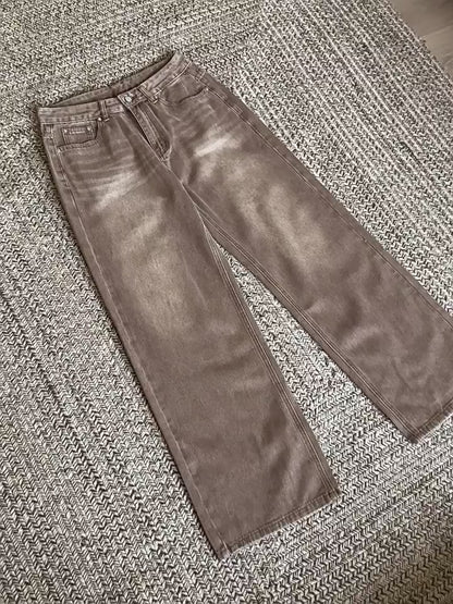 No. 210477 Vintage Style Washed Denim Straight-Leg Pants