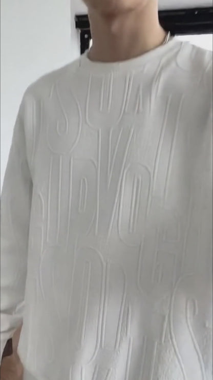 NO.ZM01 Large Letter Embossed Jacquard Crew Neck Sweatshirt