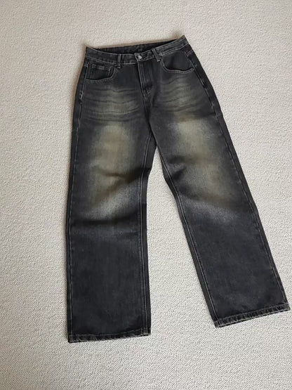 No.80550 retro Style Washed straight-leg Wide Leg Jeans