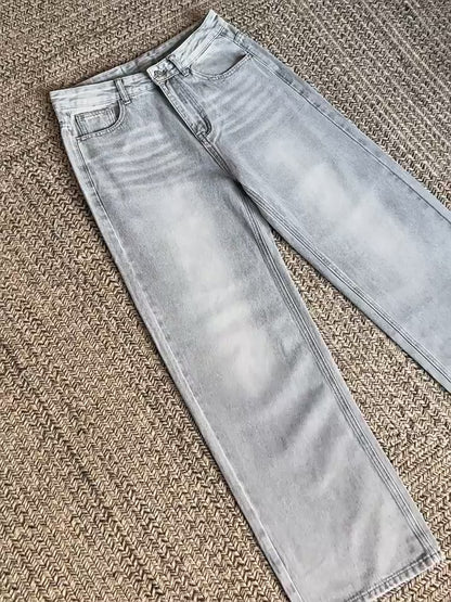 No.80567 Vintage Washed Distressed Straight-Leg Jeans